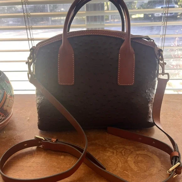 Dooney & Bourke Brown Ostrich Domed Satchel - Picture 2 of 4